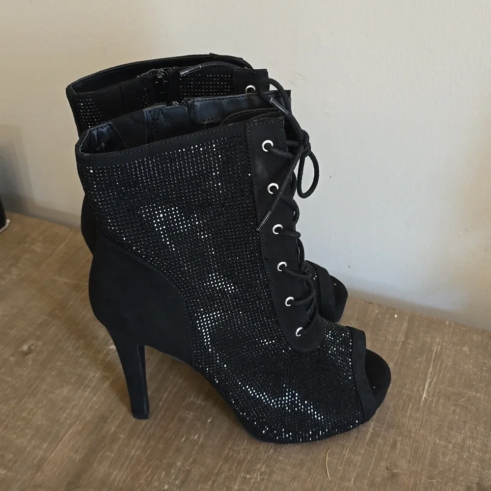 Torrid Pointed Heel Laceup Bootie - Black Rhinestone - Picture 4 of 6